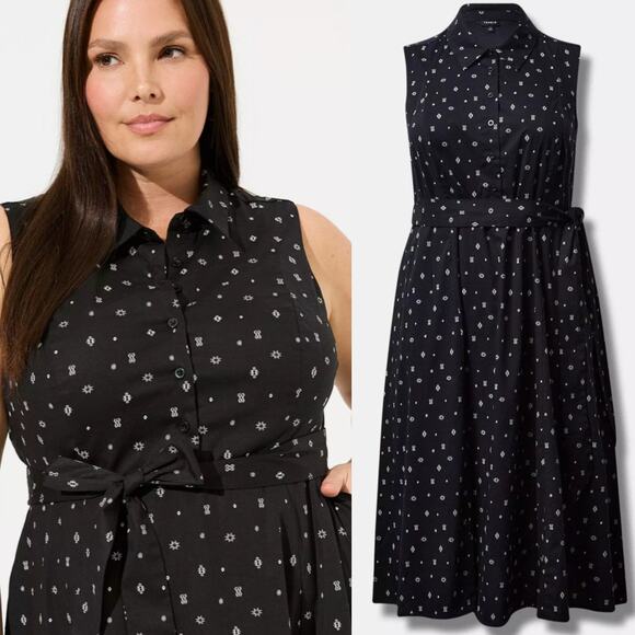 Torrid Black Midi Poplin Collared Shirtdress - Picture 2 of 9